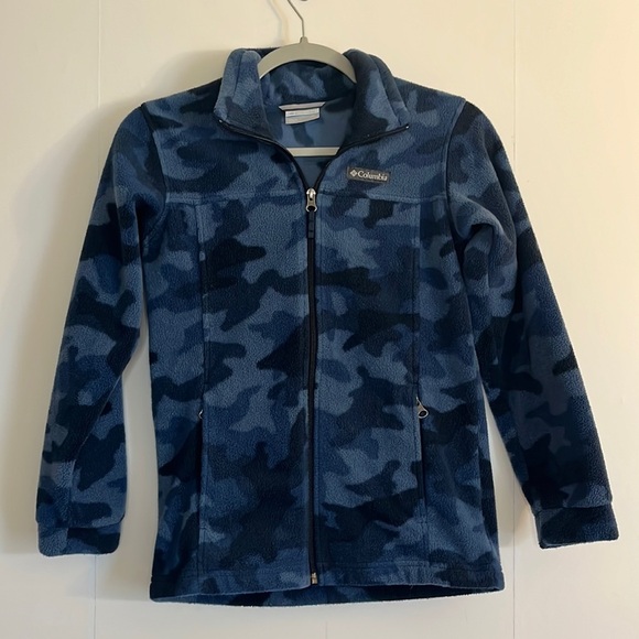 Columbia Other - Columbia Boy’s Full Zip Fleece Jacket Size M 10/12 Blue Camo Print Zip Pockets